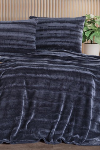 Zebra Casa Cozy Çift Kişilik Battaniye Takımı Lacivert