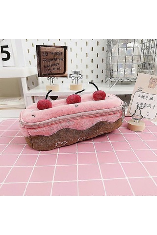 Sevimli Kiraz Kek Kalem Kutusu Büyük Kapasiteli Kalem Tutucu Peluş Kalem Kılıfı Kutusu Çok Renkli