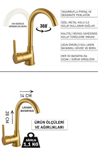 Lüks Banyo Lavabo Bataryası Ve Robot Duş Takımı Gold Renk Altın