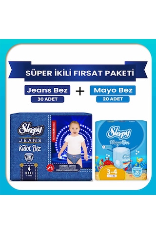 Sleepy Süper İkili Fırsat Paketi 4 Beden Jeans Bez + Mayo Bez 2'li