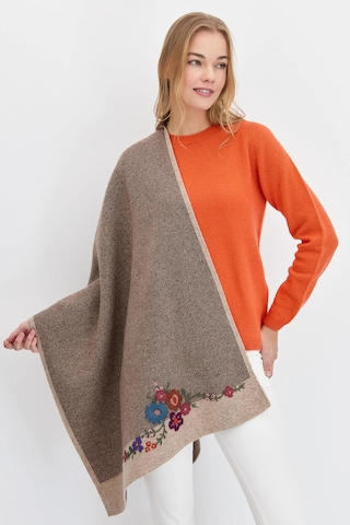 Desen Triko Kadın Çiçek İşlemeli Triko Şal 23154 K. Bej K. Bej Koyu Bej