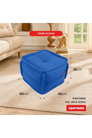 Xpermate Puffymod Dekoratif Kare Puf Orta Sehpa 40x40 Cm Mavi