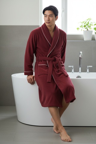 % 100 Pamuklu Laodikeia Şalyaka Bornoz Kadın Erkek Unisex Bordo