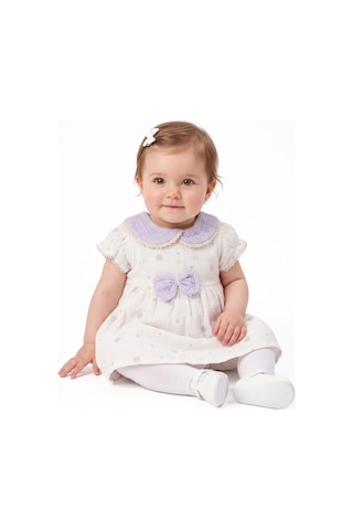 Bebegen Kız Bebek Ekru Lila Fistolu Bebe Yaka Puanlı Elbise Çok Renkli