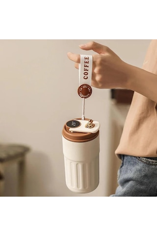 Akıllı Led Sıcaklık Göstergeli Çelik Termos/mug-400 Ml Krem