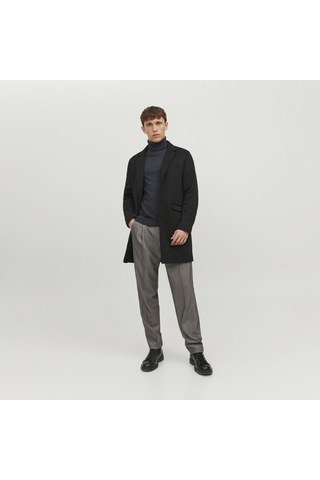 Jack & Jones Düz Renk Balıkçı Yaka Triko-Emil 12157417 Dark Grey Melange Koyu Gri Melanj
