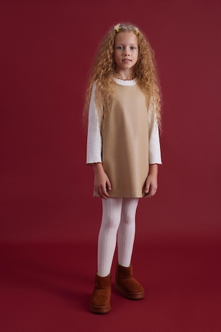 Luess Kız Çocuk Deri Düğme Detaylı Elbise-bej Bej