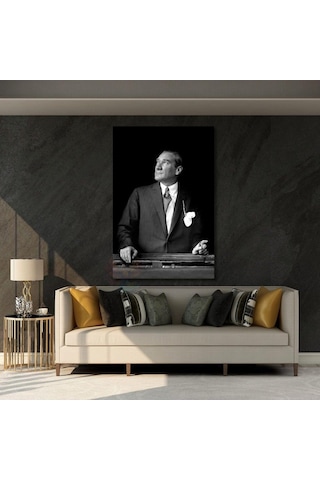 Siyah Beyaz Mustafa Kemal Atatürk Tablo Atatürk Kanvas Tablo Dikey Tablo Salon Ofis Tablosu