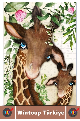 Premium Eğlenceli El Göz Koordinasyon Beceri Geliştirici Çocuk 200 Parça Puzzle Anne Ve Bebek Zürafa