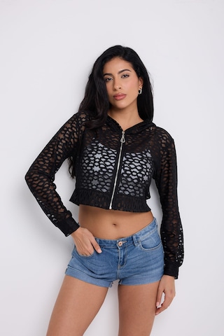 Kapuşonlu Dantel Bluz Siyah
