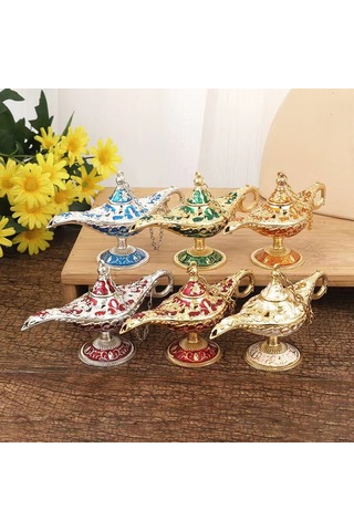 Shineyee Ev Dekorasyonunda Kullanılan Metal Alaaddin Lambası, Yaratıcı Ve Dilek Lambası, 12x6.8 Cm, Altın-mavi Diğer