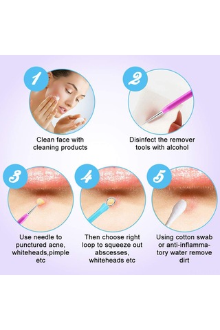 Hangfox 10'lu Paslanmaz Çelik Akne Ve Siyah Nokta Kaldırma Aracı Seti, Mavi-mor Renkli, Siyah Depolama Çantasıyla