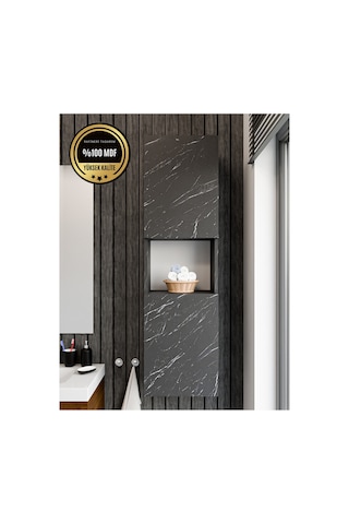 Lisa Banyo Dolabı Duvara Monte Raflı Mdf Siyah