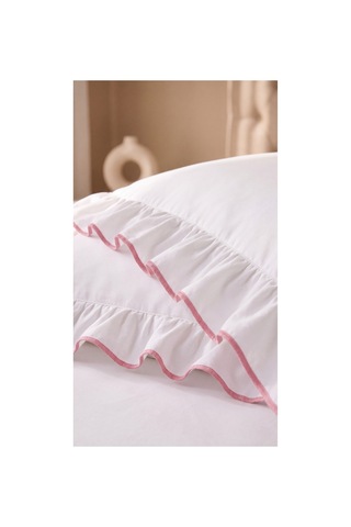 %100 Pamuk Overloklu Fırfırlı Çift Kişilik Nevresim Takımı Lastikli Çarşaflı 200x220 Cm Pembe - 904804703 Pembe