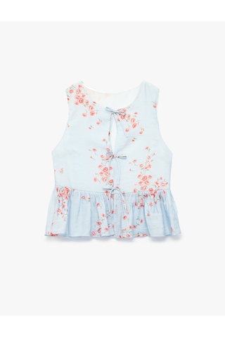 Koton Önden Bağcıklı Fiyonklu Kolsuz Peplum Kesim Çizgili Çiçek Baskılı Şifon Bluz Pembe Desenli 6sak30125ew