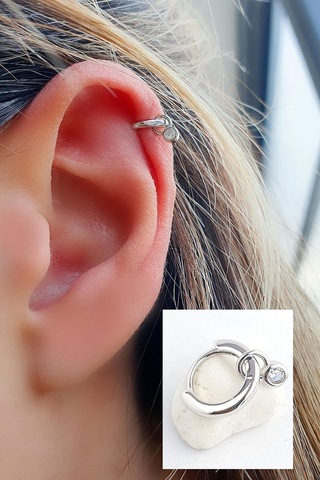 Zirkon Taş Detaylı 925ayar Gümüş Tragus Kıkırdak Helix Halka Piercing