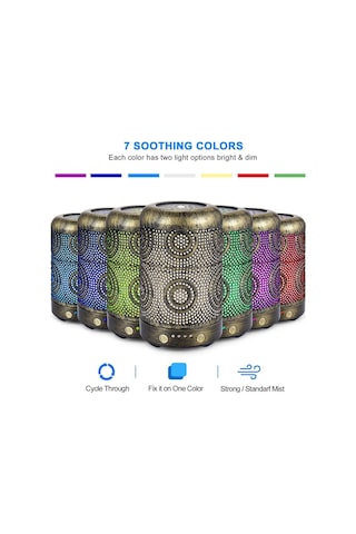 Salking 100 Ml Metal Aroma Difüzörü, 7 Renk Işık, Zamanlayıcılı, Sessiz Ve Otomatik Kapanmalı Oksimetre