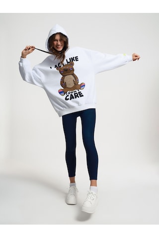 Oversize Kadın Sweatshirt Beyaz