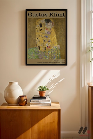 Gustav Klimt Öpücük, Siyah Çerçeveli Duvar Tablosu - Sanatsever Hediyesi