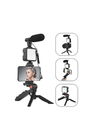 Akıllı - 228 - Telefon Vlog Kiti Tripod Mini Mikrofonlu - Csmo-tex - Telefon Tutucu Çok Renkli