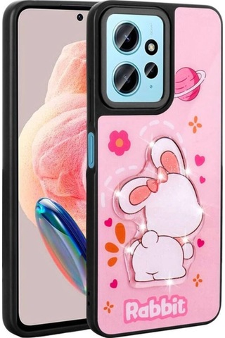 Xiaomi Redmi Note 12 4g Kılıf Parlayan Kabartmalı İkonik Figürlü Zore Amas Silikon Kapak Pembe