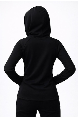 Axxel Kadın Siyah Şardonlu Dalgıç Sweatshirt Kapüşonlu-w1161