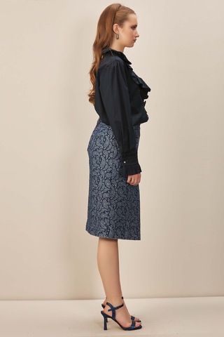 Asimetrik Yaka Lacivert Poplin Gömlek Lacivert