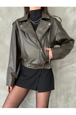 Genculus Kemerli Kadın Deri Ceket Yeni Sezon Oversize Çok Renkli
