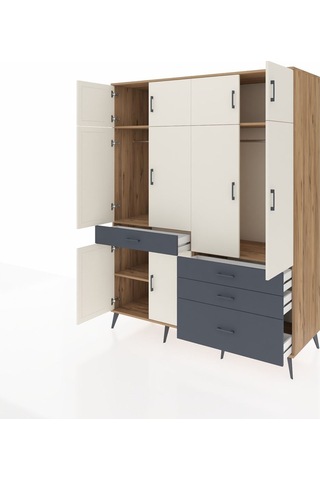 Kronos Gardrop 5 Raflı 4 Çekmeceli 2 Askılı 176x59x221 Çam-aytaşı/antrasit Aytaşı/antrasit