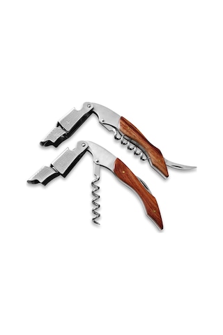 Sones 2 Adet Ahşap Saplı Profesyonel Çok İşlevli Çift Çelik Başlı Taşınabilir Vida Tirbuşon Şarap Şişesi Açacağı Diğer