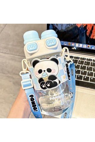 Jian Fan Çift Kapaklı Plastik Saman İçme Bardağımavisi Mavi