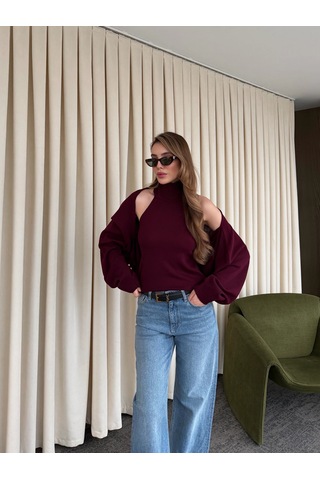 Laluvia Bordo Triko Bolero Takım - 601117 Bordo