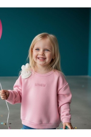 Kız Çocuk Tavşan Detaylı Şardonlu Sweatshirt-16590 Pembe