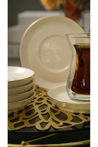 Heda Porselen Rüya Altın Yaldız Porselen Çay Tabağı Kırık Beyaz 12 CM 6'lı Kırık Beyaz
