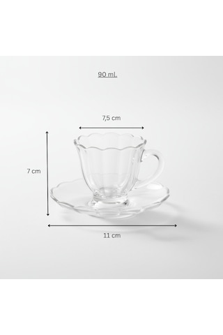 Olive Cam 6 Kişilik Tabaklı Türk Kahvesi Espresso Fincan Seti 6 X 90 Ml Şeffaf