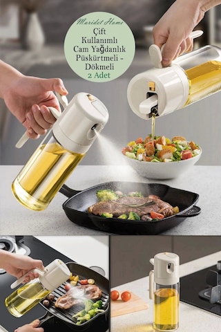 Çift Foksiyonlu Cam Yağdanlık Ve Püskürtmeli Sprey Yağdanlık Sprey Yağlık Sirkelik 550 Ml