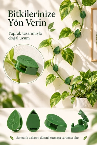 Yapışkanlı Bitki Sarmaşık Ve 10'lu Kablo Düzenleyici Klips Yaprak Tasarımlı