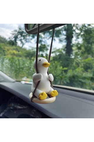 Yifomall Sevimli Pembe Kurdeleli Araç Kokusu - Dayanıklı Alçı Dekoratif Araç Askısı Pembe Kurdeleli Salıncak Ördek