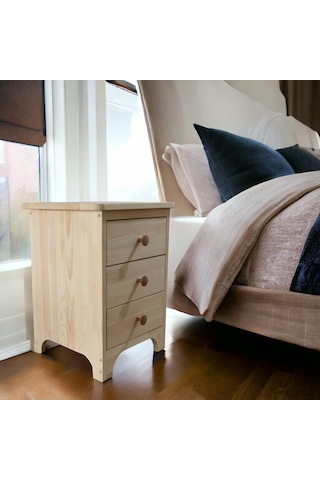 Retro Doğal Ahşap 3 Çekmeceli Komodin 1. Sınıf Masif Çam Ağacı 35