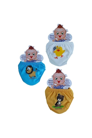 Poopes Sevimli Kuşlar Ve Yarasa Desenli Erkek Bebek 3'lü Alıştırma Külodu