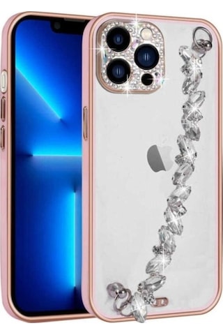 Apple Uyumlu iPhone 12 Pro Max Kılıf Taş Süslemeli Kamera Korumalı El Tutamaçlı Zore Blazer Kapak Pembe
