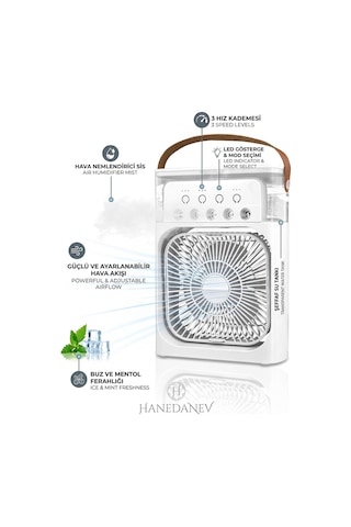 Buzlu Su Tanklı Buharlı Serinletici Fan Taşınabilir Mini Fan Led Işıklı Hava Soğutucu Vantilatör
