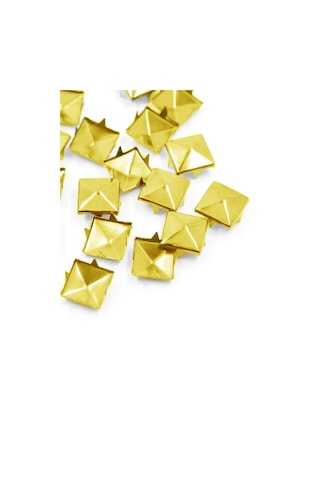 Süs Tırnaklı Altın Renk Çakma Kare Piramit 7 Mm 20 Adet Metal Trok