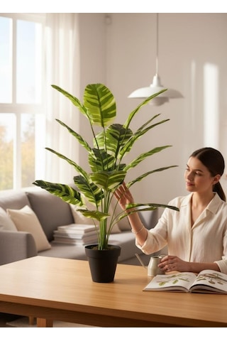 Yapay Çiçek Çizgili Muz Yapraklı Alaca Starliçe Salon Çiçeği 18dal 80 50cm Yapay Bitki Yeşil