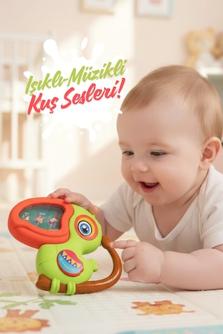 Kuş Sesleri Çıkaran Tuşlu Işıklı Notalı Ninnili Müzikli Papağan Piyano İnteraktif Bebek Oyuncağı