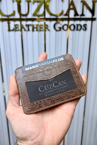 Cüzcan Jorvik Patlı Hakiki Deri Premium Kartlık Kişiye Özel İsim Baskılı Taba Motifli