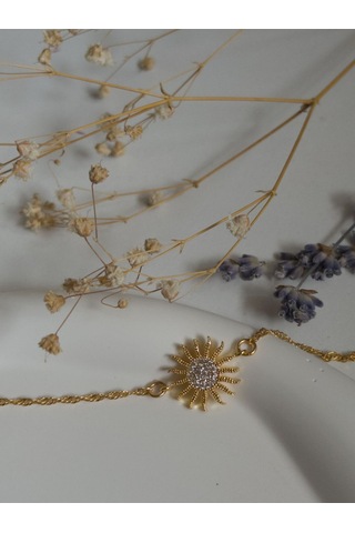 Handmade Pirinç Üzeri Altın Kaplama Güneş Şeklinde Parlak Bileklik - Solar Altın