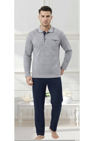 Erse Uzun Kol Pamuklu İnterlok Erkek Pijama Takımı - 9099444116546 Gri