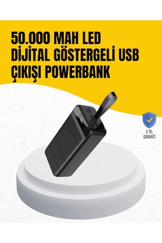 50.000 Mah Kapasiteli Powerbank Hızlı Şarj Destekli, 4 Usb Portlu, Led Işıklı Taşınabilir Enerji D Çok Renkli