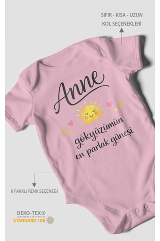Morivokids Anne, Gökyüzümün En Parlak Güneşi Kısa Kollu Bebek Body Koyu Pembe